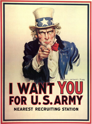 Terug in de tijd - Call to Action volgens WO 2 Affiches - Uncle sam