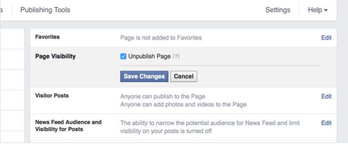 Hoe stel je een zakelijke Facebook pagina op - Unpublish
